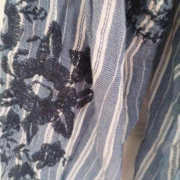 Floral, Embroidered Chambray Peasant Blouse - Picture 2 of 12